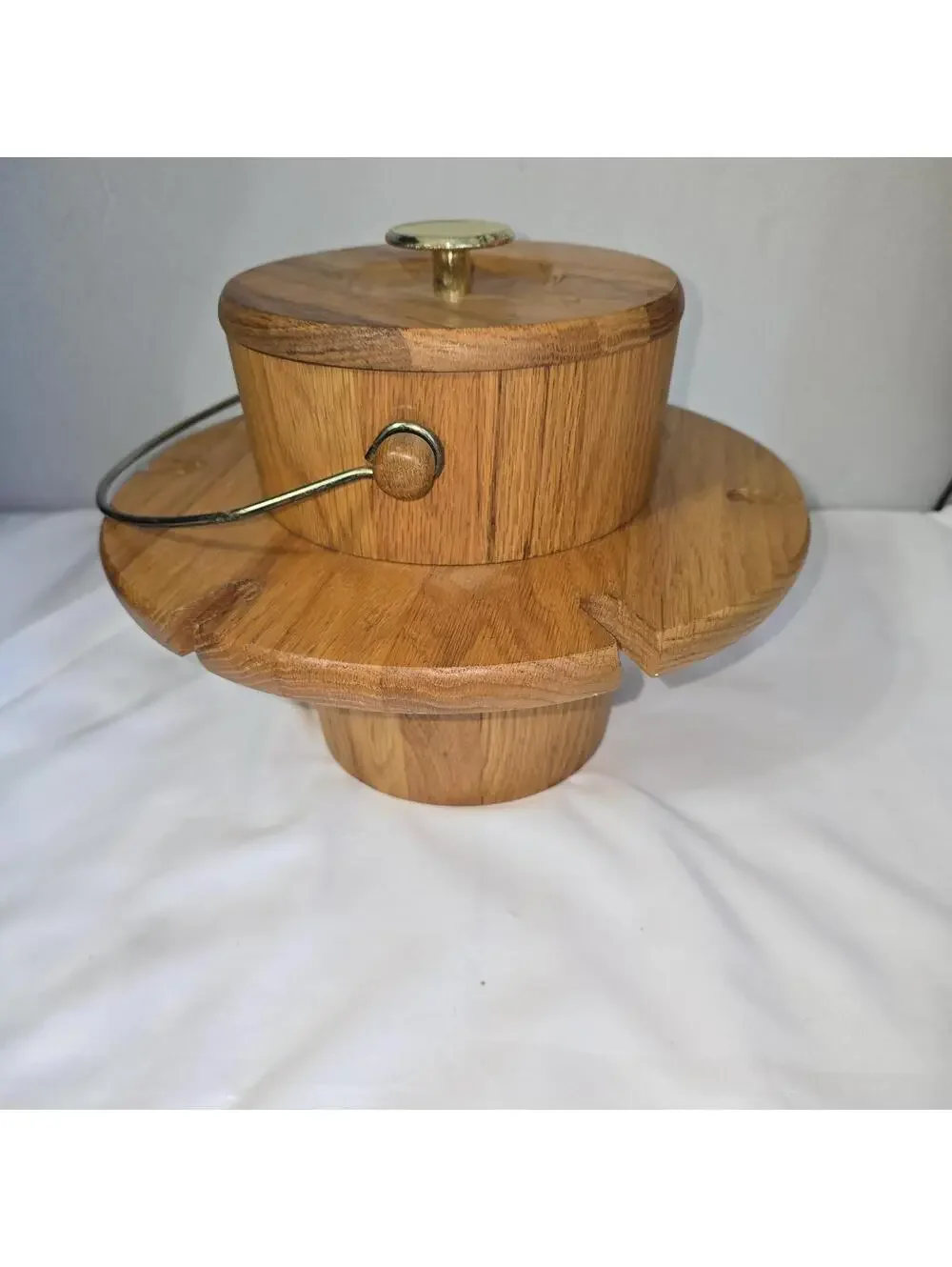 Vintage MCM Vermillion Oak Ice Bucket Wine Glass Holder Caddy Crate NO GLASSES